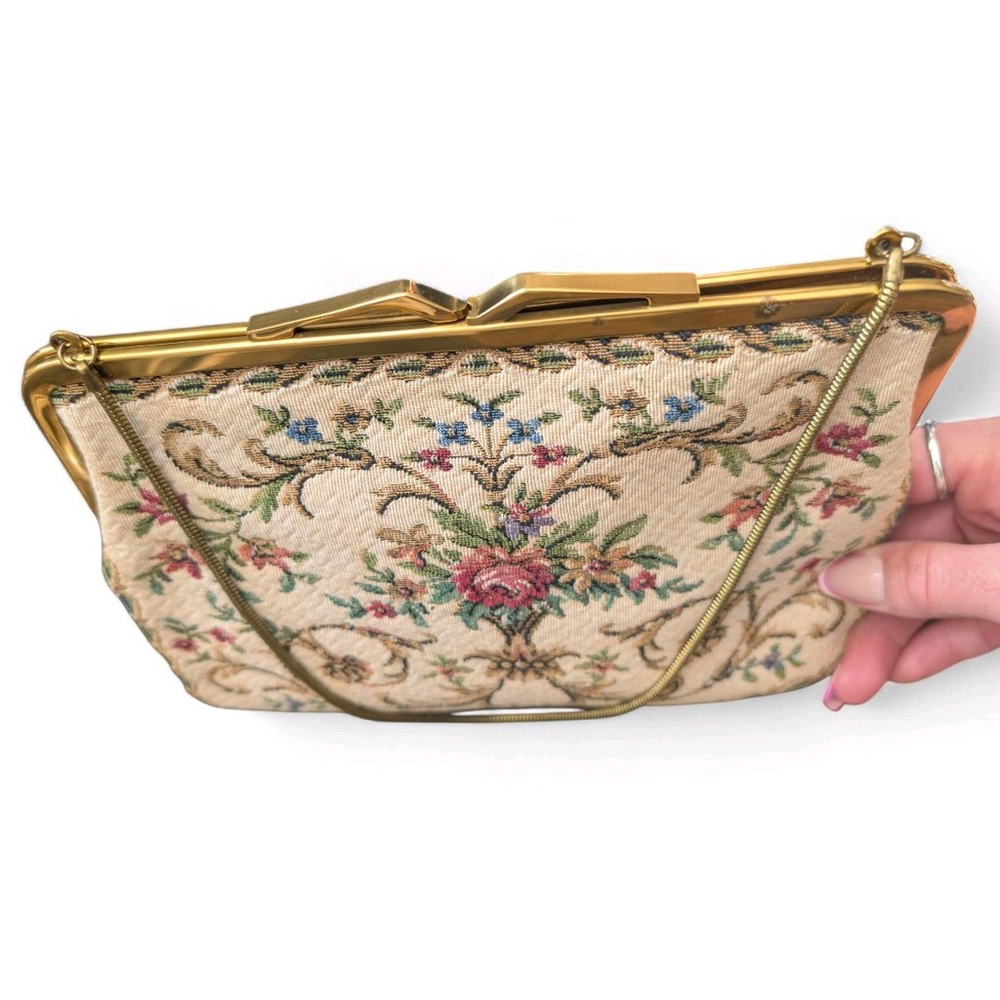 VINTAGE TAPESTRY PURSE Made in West Germany Floral Multicolor Gold Tone Chain - Picture 8 of 16